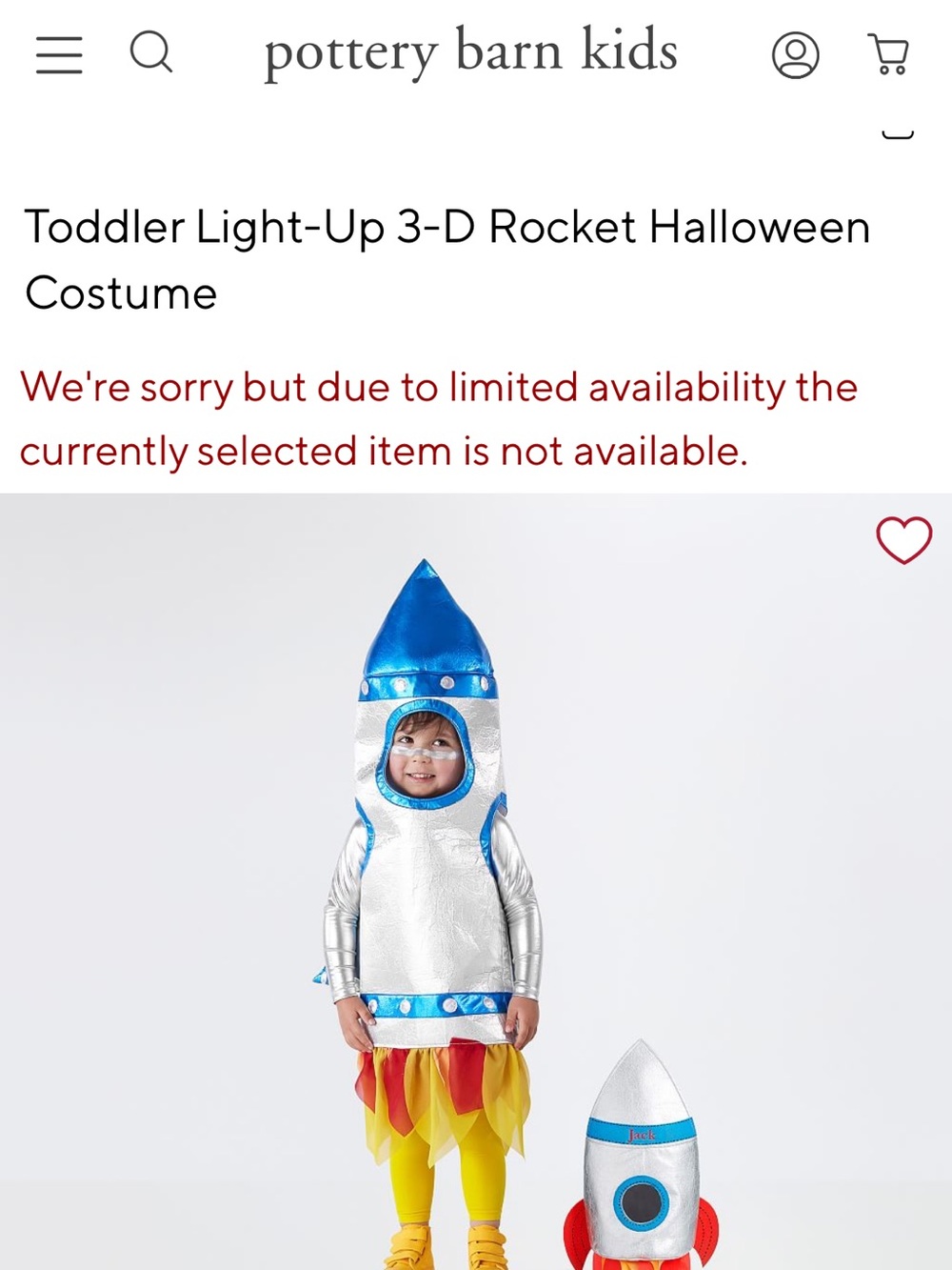 Pottery Barn Kids Rocket costume - 3T
